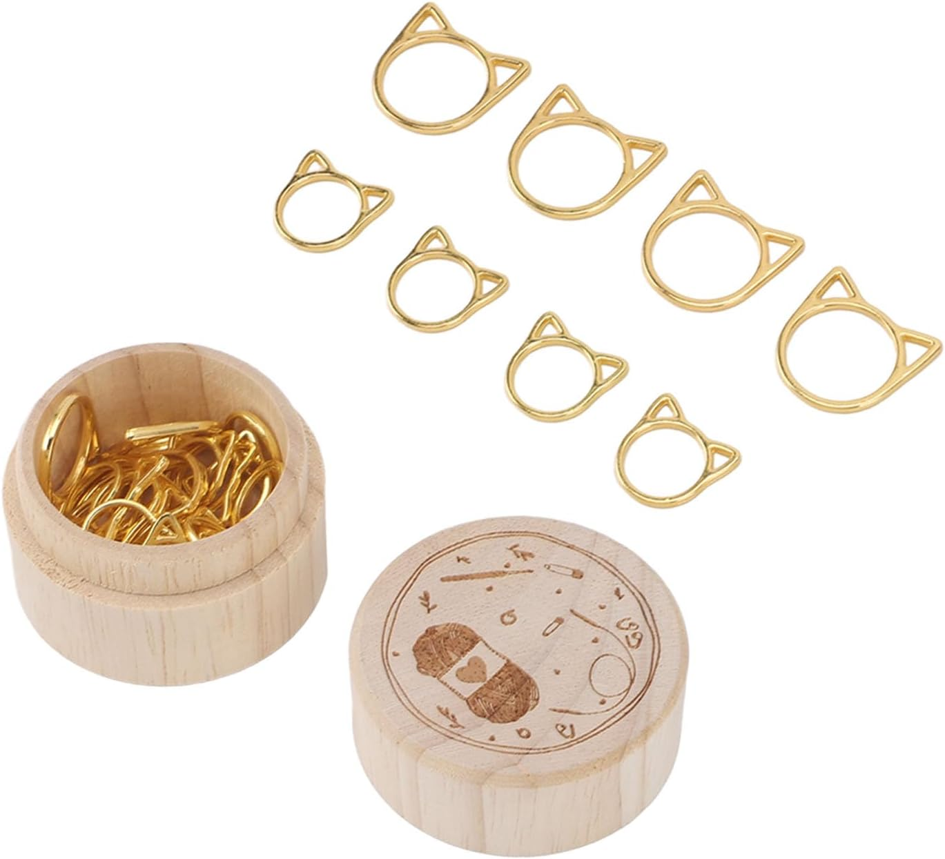 Crochet Stitch Marker, Cute Cat Head Shape Metal Stitch Marker Ring 30Pcs Widely Used Antirust Golden for Weaving image number 4