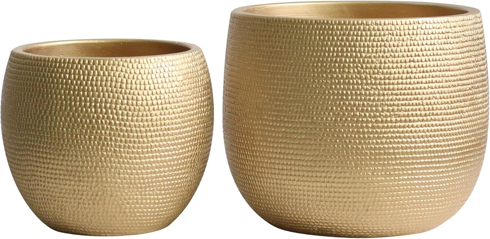 Olly & Rose Barcelona Ceramic Plant Pot Set 2 - Gold Flower Pots - Indoor & Outdoor Planters Home and Garden Decor (Gold) image number 4