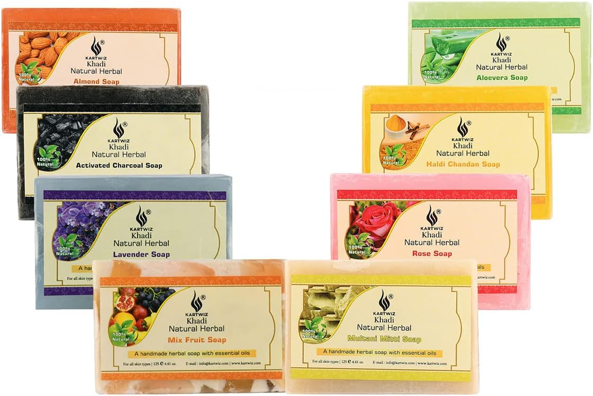 Khadi Natural Herbal Bathing Handmade Assorted Soap with Essential Oils || Pack of 8 image number 5