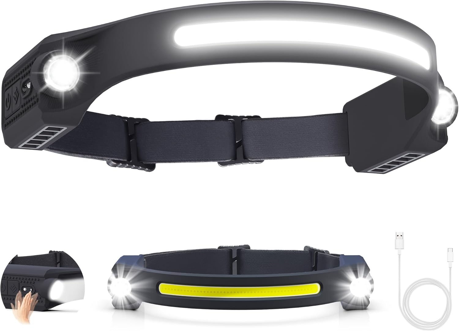 Alpswolf LED Headlamp Rechargeable, 2 XPE LED and COB LED Head Lamp, Motion Sensor, 260&deg; Wide Beam, IPX4 Waterproof, Rechargeable Headlight for Camping Accessories (1 Pack) image number 5