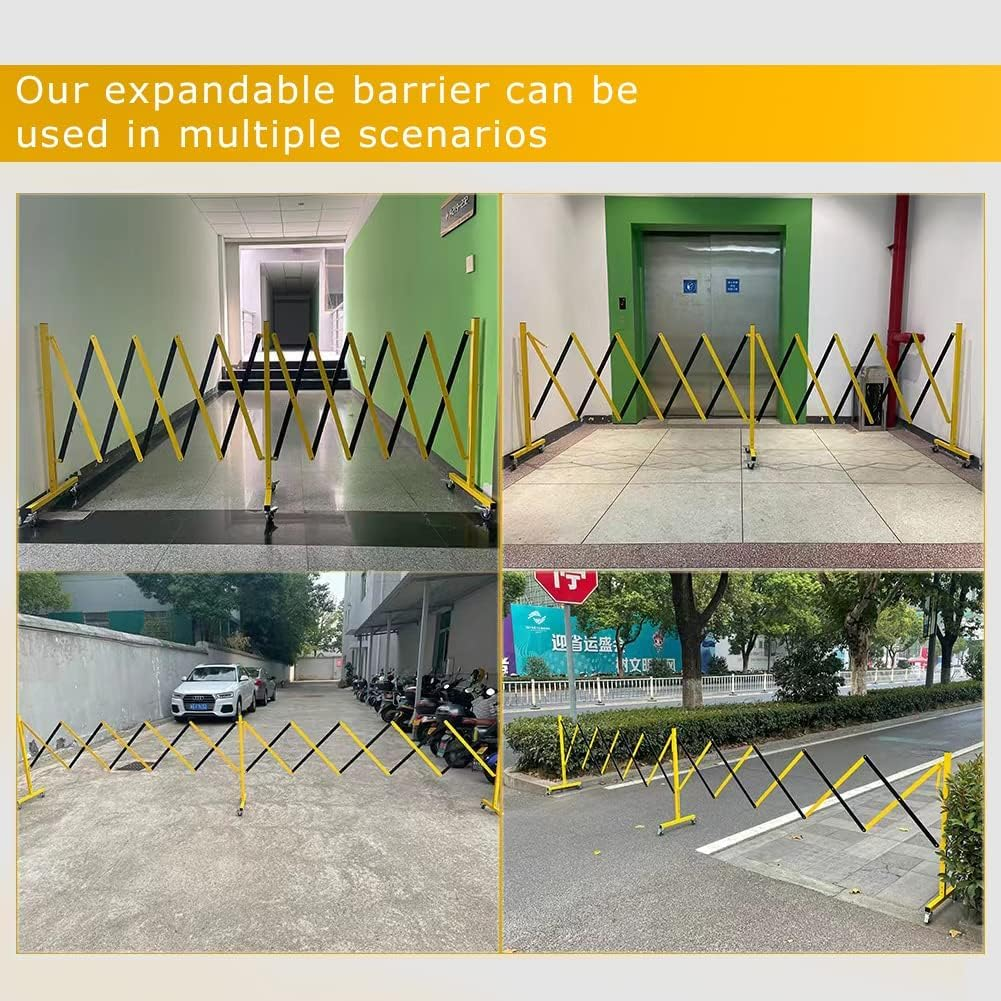 Industrial Expandable Metal Barricade, Safety Barrier with Casters, Flexible Mobile Gate, Adjustable Traffic Fence, 5 Meters, Yellow and Black image number 2