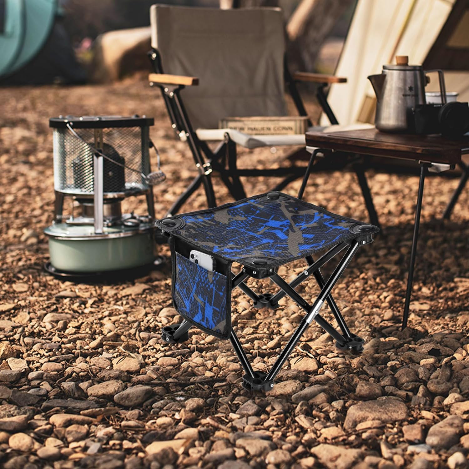 Simpeak Folding Stool for Adults Load Capacity to 150KG, Camping Stool Foldable Travel Stool Backpacking Small Seat Chair for Outdoor Beach Gardening BBQ Hiking Fishing Stools with Carry Bag, Blue image number 5