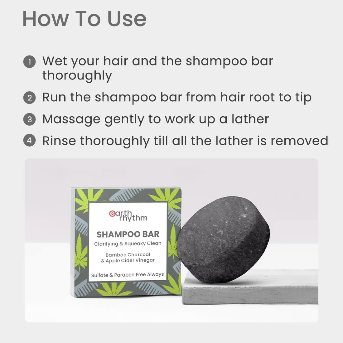 Earth Rhythm Hair Growth Shampoo Bar with Charcoal for Men & Women | Removes Excess Oil & Strenghten Roots| Sulphate & Paraben Free - 80 Gm image number 4