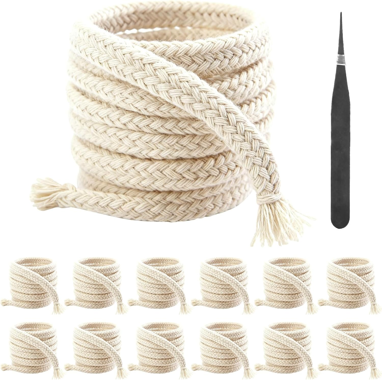 12 Rolls Wick Candle Wicks for Candles, 6 Mm X 1 Metre Replacement Wick for Oil Lamps, Cotton Oil Lamp Wick, Can Be Cut to Size Replacement Wick for Garden Torch, Lamp Wick, Oil Lamp, with Tweezers image number 1