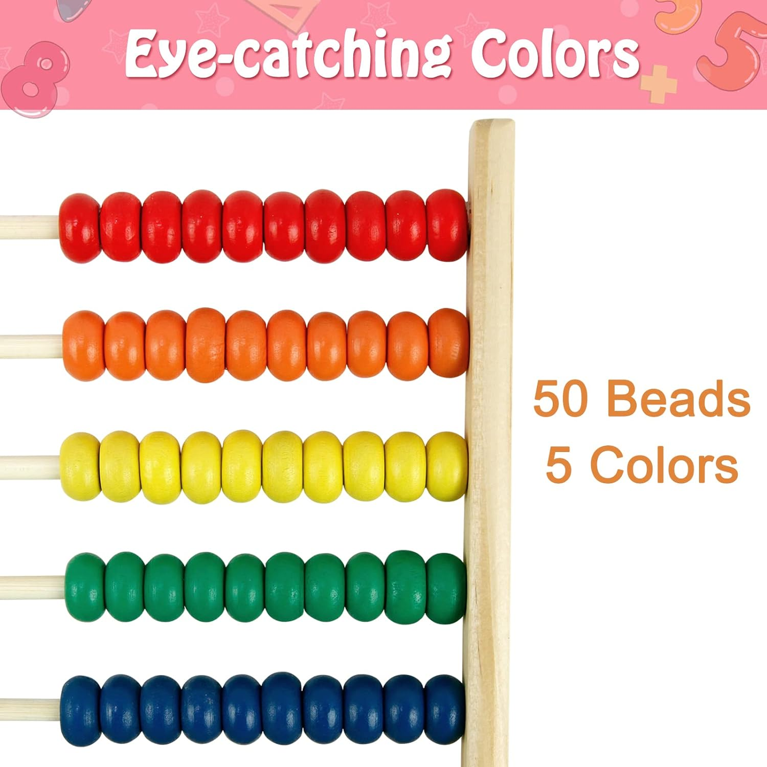 Sealive Wooden Abacus for Kids Math - 50 Beads Counting Toy, Multi-Color Counters for Kids 3-5, Counting Toys for Preschool Learning & Development, Develops Coordination, Motor Skills image number 4
