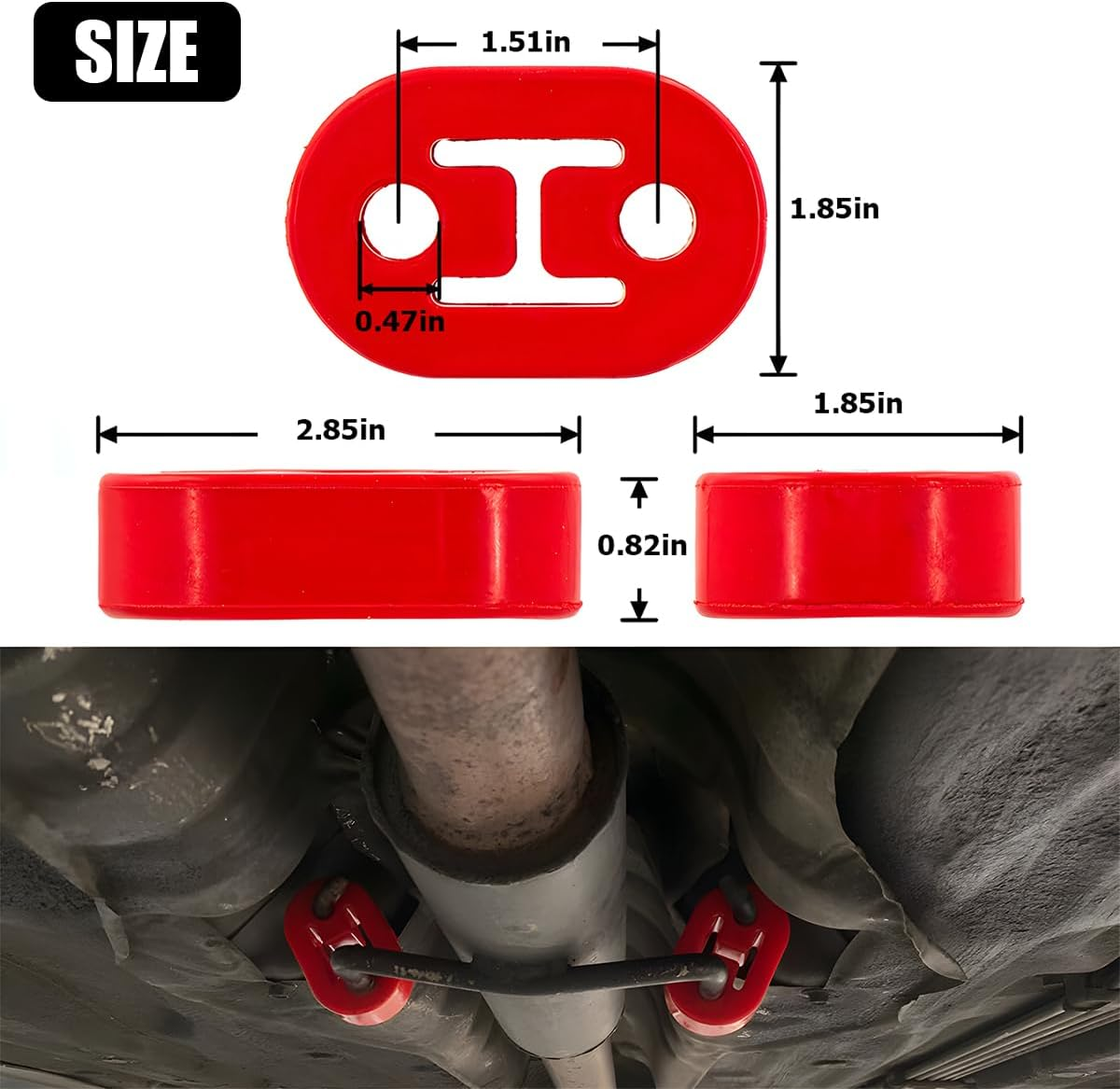 Mandark 4PCS Car Rubber Exhaust Hanger, 2 Holes Adjustable Auto Tail Pipe Muffler Insulator Bushing Mount, Vehicle Exhaust System Muffler Bracket Accessories, Universal for Vehicles (Red) image number 4
