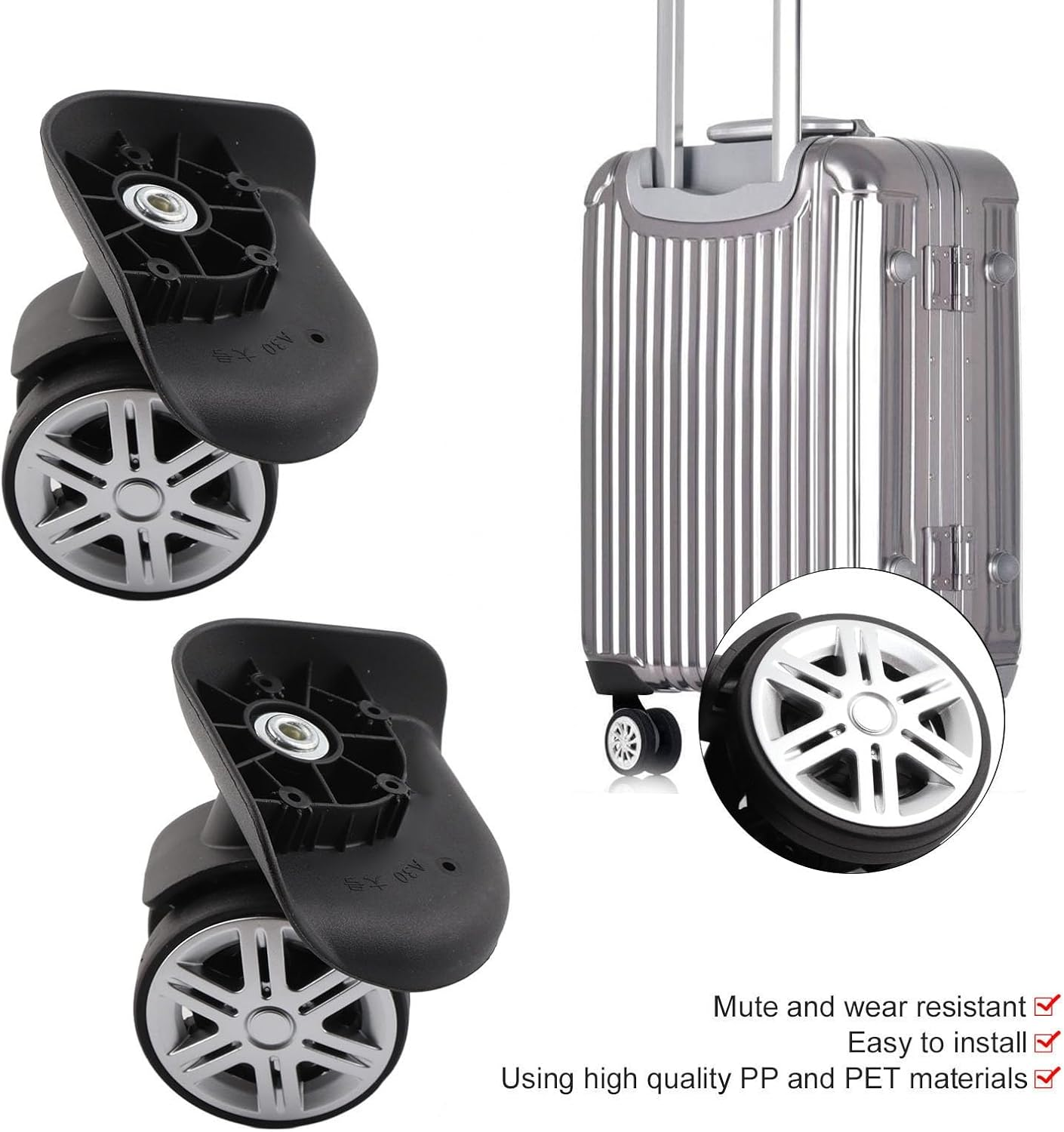LOCADENCE 1 Pair Luggage Suitcase Wheels, Quiet Swivel Luggage Caster Wheels for the Maintenance and Replacement of Luggage Wheels image number 1