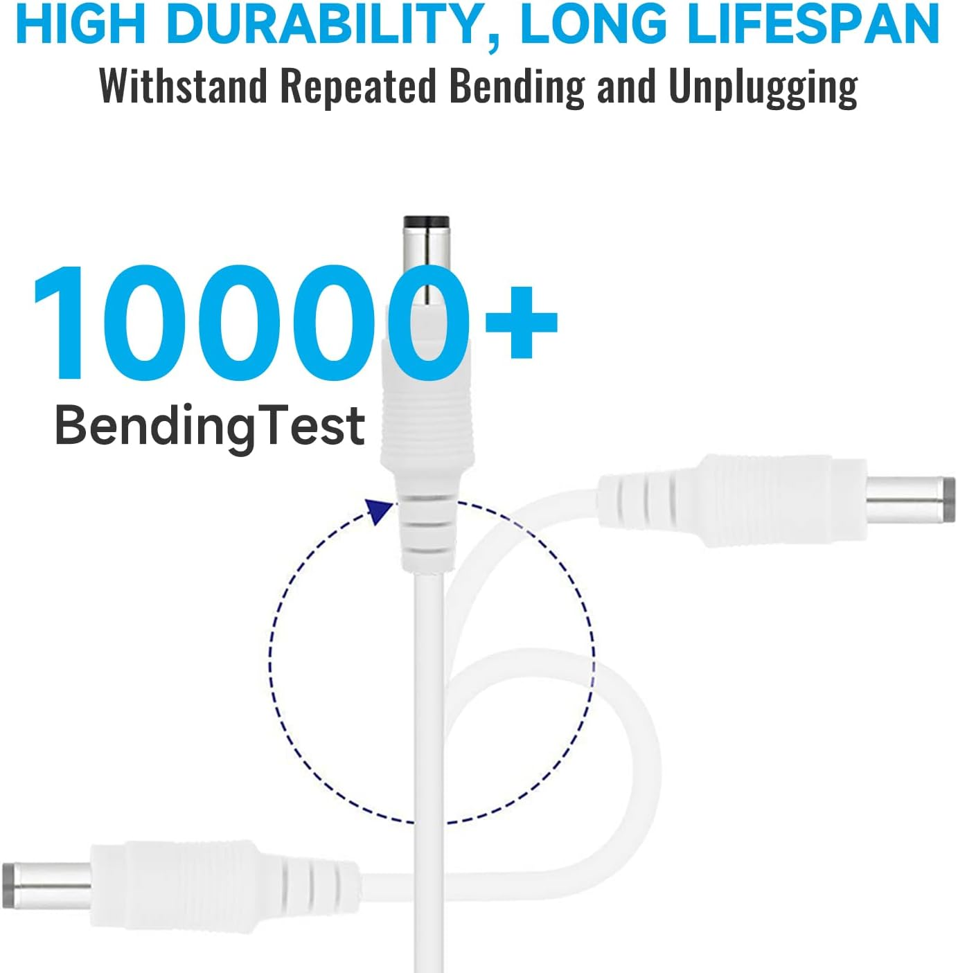 2 Pack Power Extension Cable,2Pcs DC 12V Power Adapter Extension Cord, 10M 33Ft 2.1Mm X 5.5Mm, Compatible with 12V DC Adapter Power Supply or Wall Charger for CCTV Security Camera IP Camera(White) image number 6