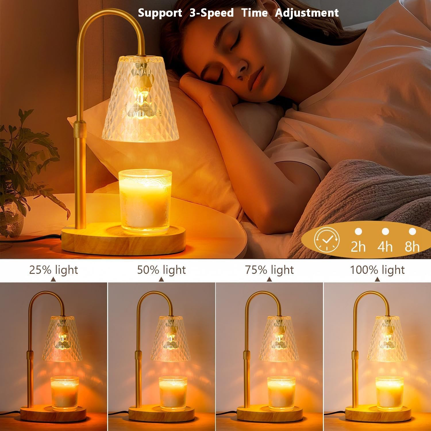 Candle Warmer Lamp with Timer and Dimmer,Adjustable Height Wax Melt Warmer with 2 Bulbs for Scented Jar Candles, Home Decor Gifts for Girl Friend Mom Sister Women, No Flame No Smoke Warming Light