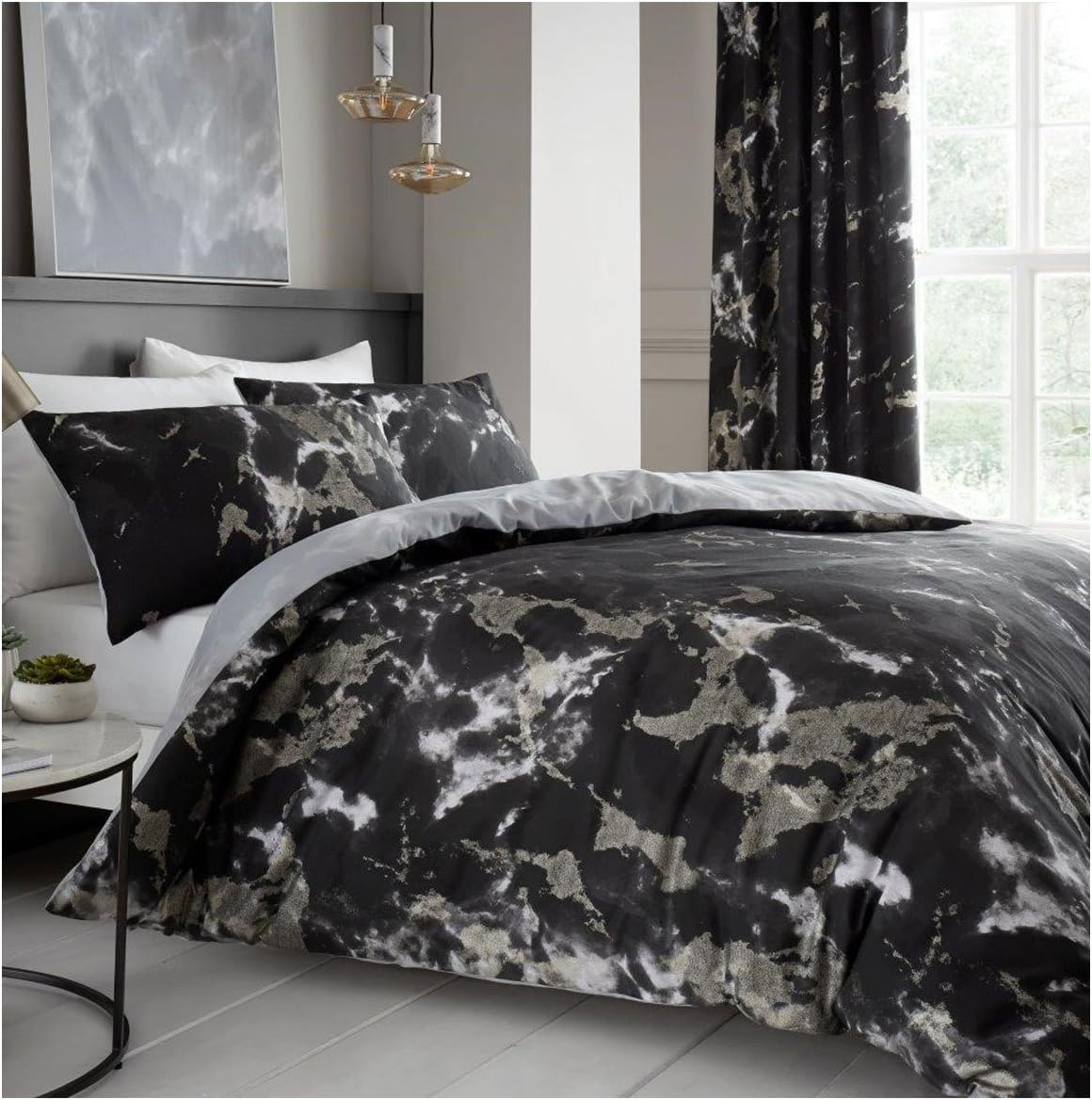 GAVENO CAVAILIA Luxury Marble Duvet Cover, Reversible Soft & Cosy Quilt Bedding Set, Bedroom Accessory, Black, Super-King, Polycotton image number 3
