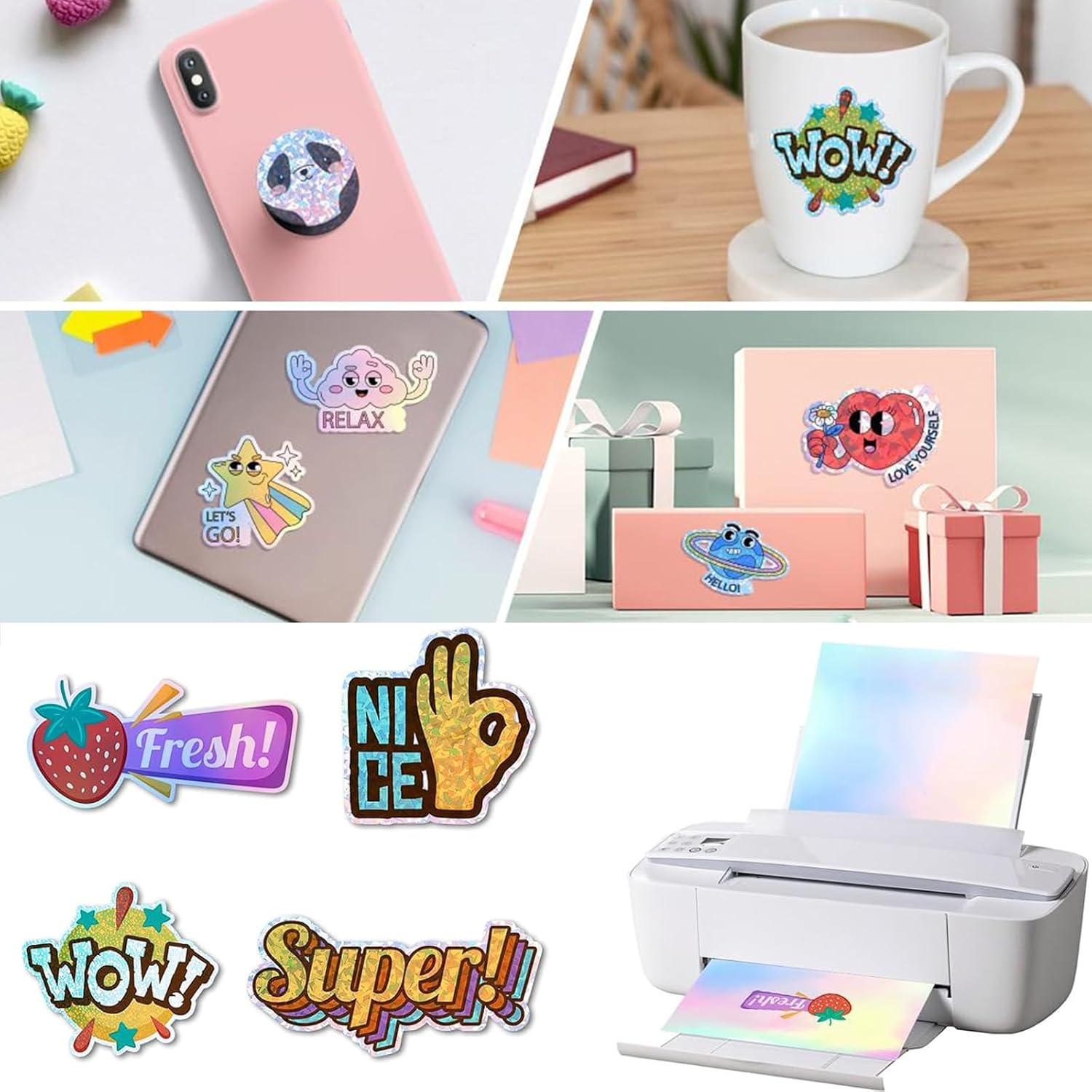 Printable Vinyl Sticker Paper for Inkjet & Printer Laser, A4-21X29.7 Cm - 8.27"X11.69", Waterproof, Arbitrary Cutting, Adhesive Backing, Stable Adhesion (20 Pcs) (Colored Laser) - Colored Diamond image number 2