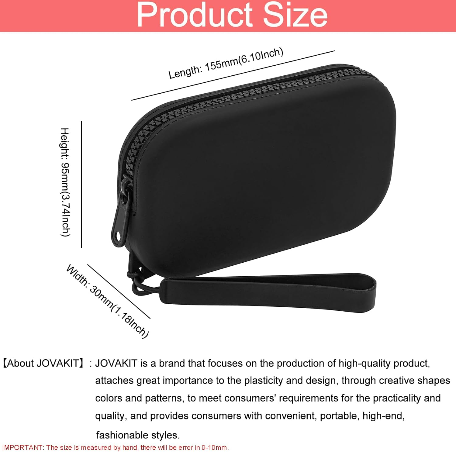JOVAKIT Small Portable Silicone Makeup Bag for Women Girls, Travel Waterproof Toiletry Cosmetic Bag Gifts for Women, Zipper Closure Makeup Case with Handle, Black