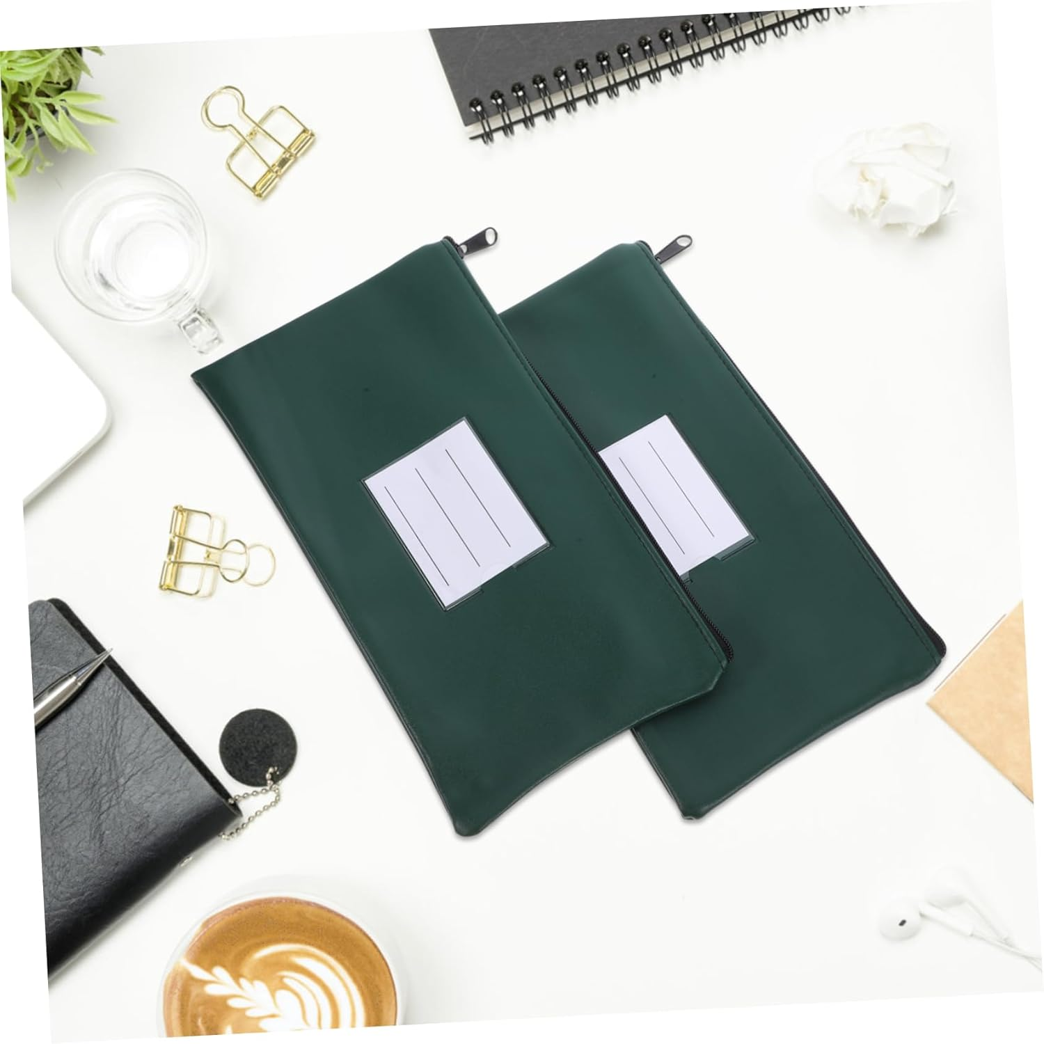 GETAJGHSD 2Pcs Multi-Use File Bag Pu Bill Organizer Zippered Storage Bag for Documents Magazines Cash Receipts image number 5