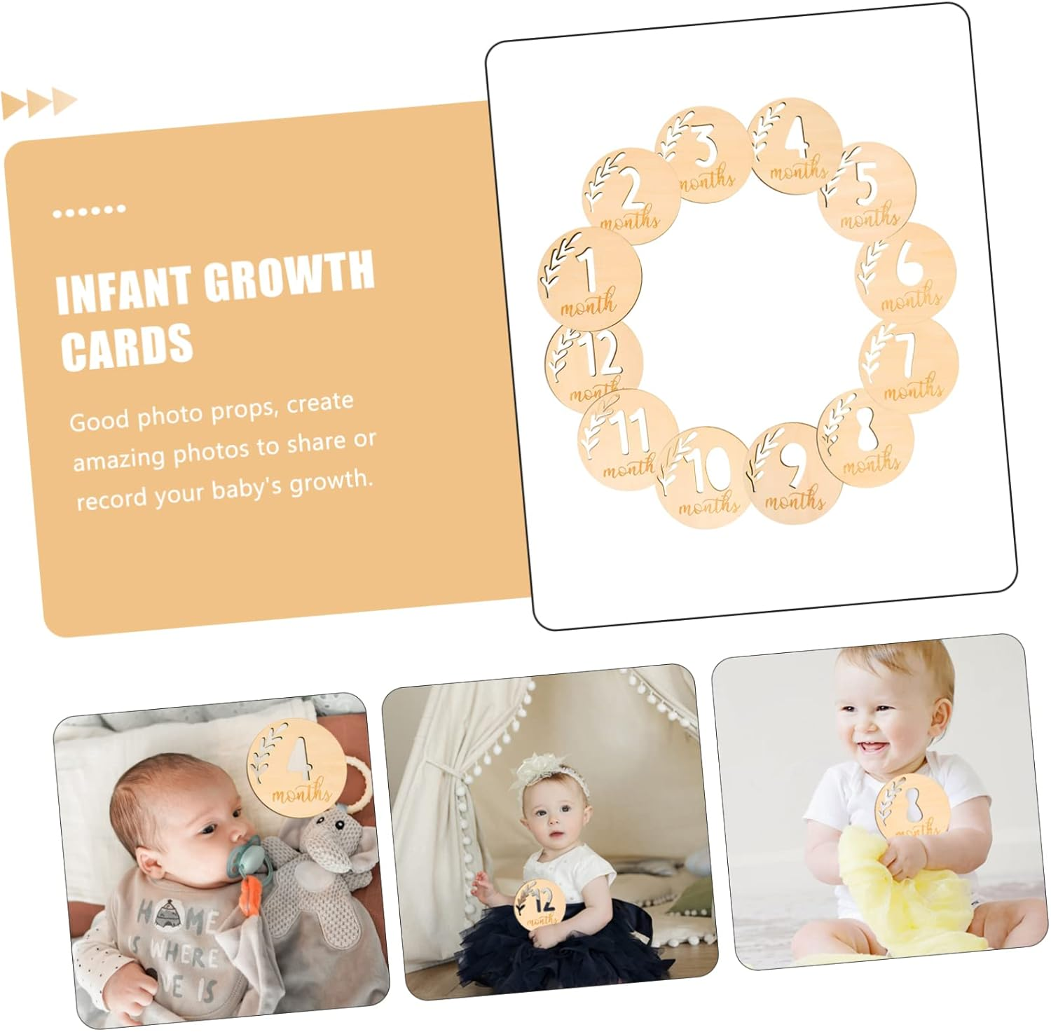 SUPVOX 12Pcs Hollowed Wooden Monthly Cards Baby Milestone Photo Props Infant Growth Announcement Newborn Baby Shower Commemorative Set