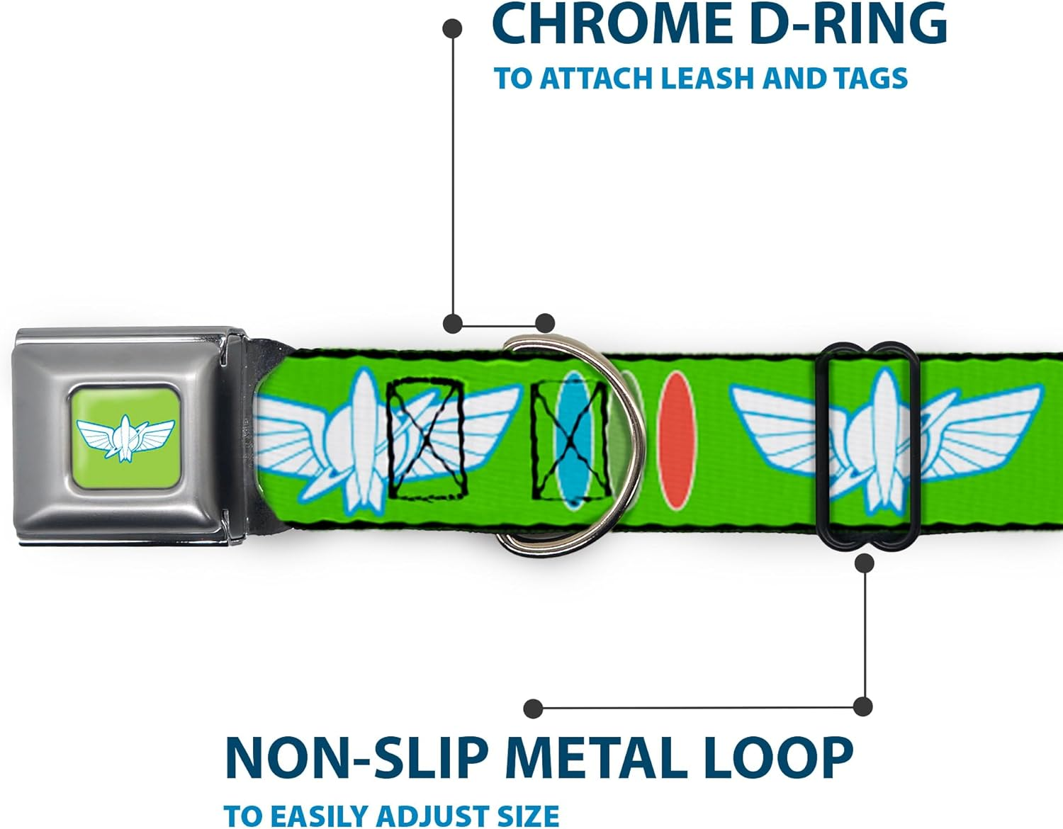 Dog Collar Seatbelt Buckle Toy Story Buzz Lightyear Bounding Space Ranger Logo Buttons 15 to 26 Inches 1.0 Inch Wide image number 2