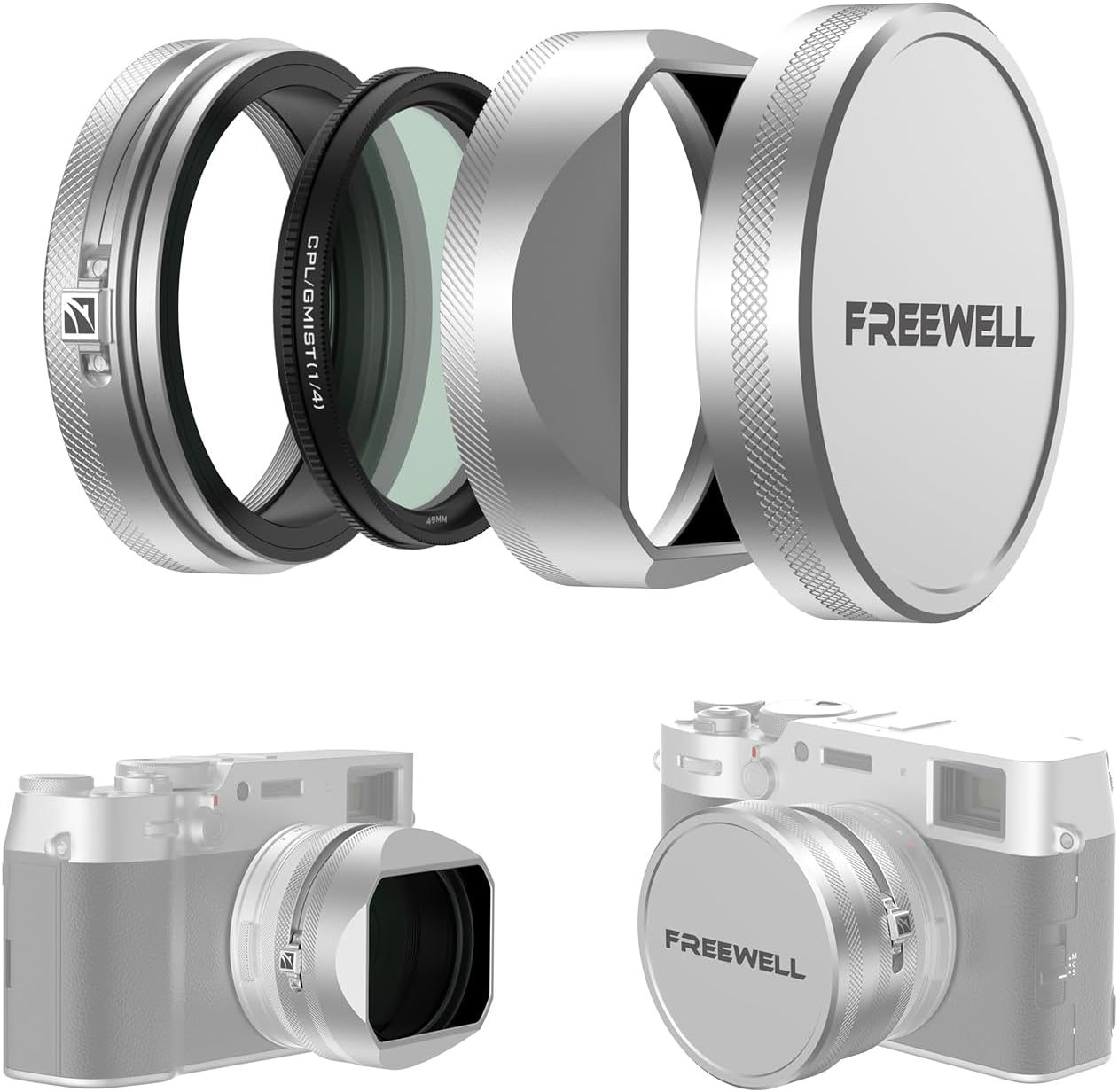 Freewell CPL/GMIST (1/4) Filter Kit with Lens Hood for Fuji X100 Series (X100, X100S, X100F, X100T, X100V, X100VI) (Silver)
