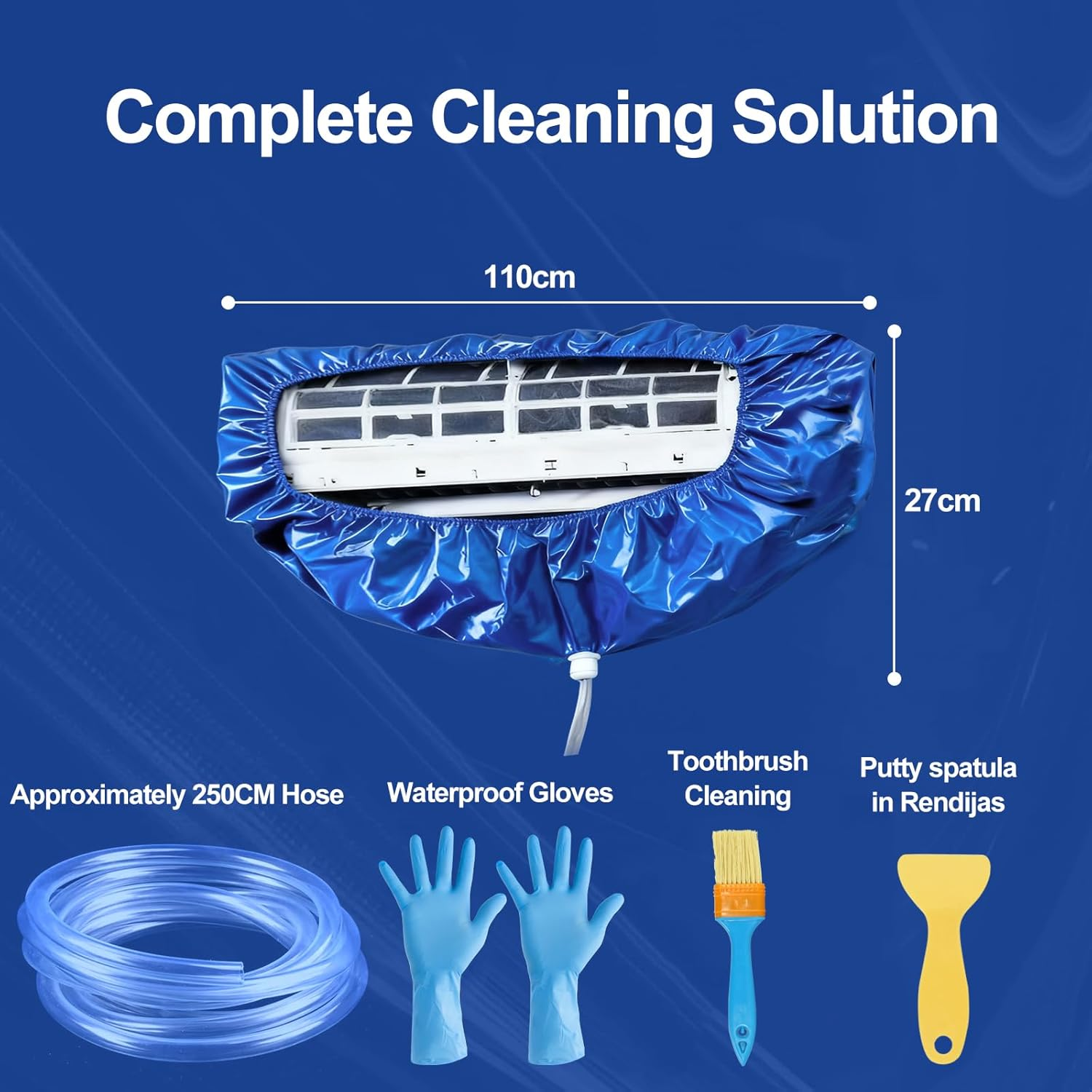 Leak-Proof Split System Air Conditioner Cleaning Kit,360&deg; Waterproof,Adjustable Bag for 33&ndash;51 Inch Units,Diy Aircon Cleaning Kit Includes Splash Guard,Drain Hose(250 Cm),Gloves and Cleaning Brush image number 1