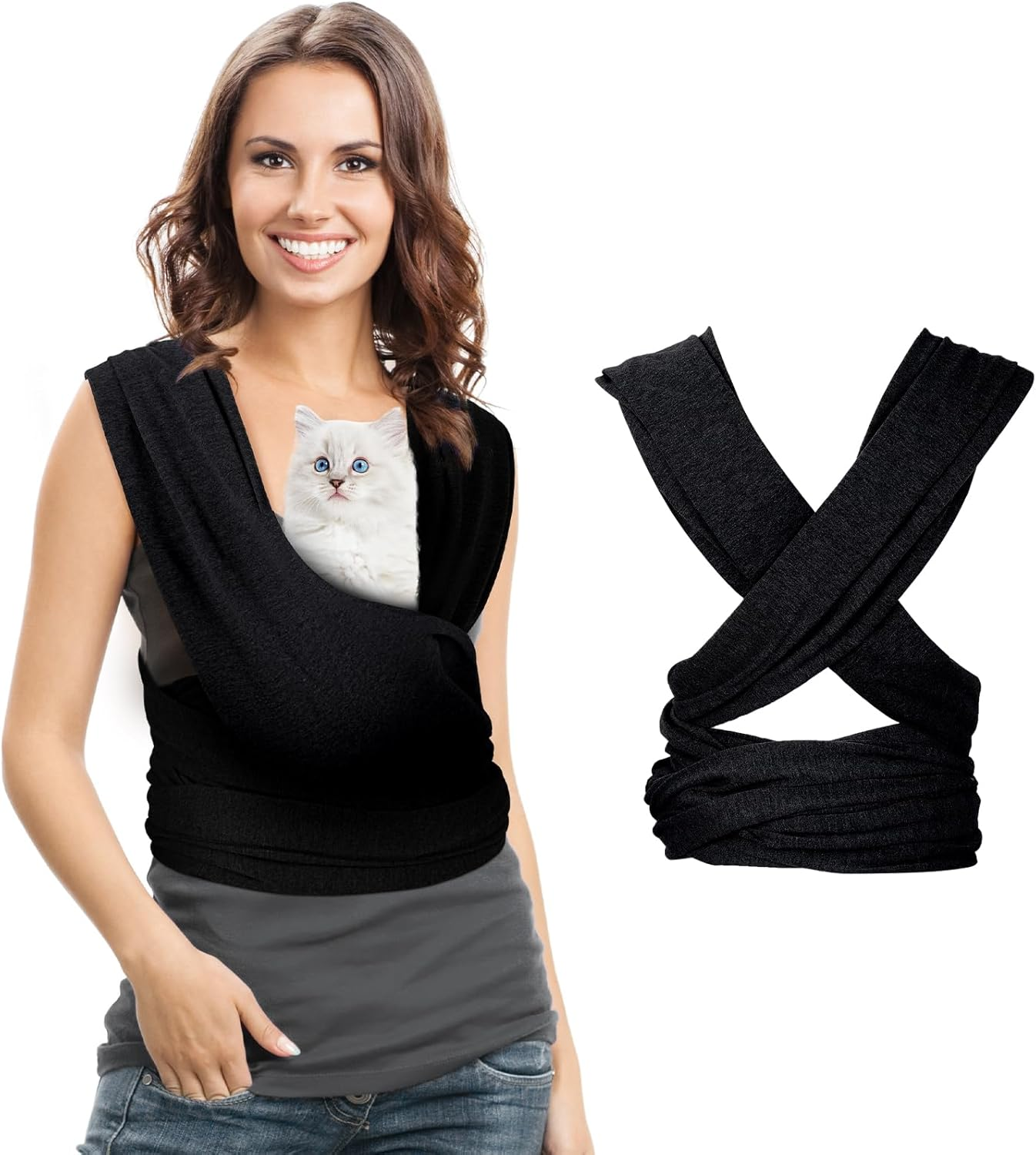 Clysee Dog Sling Carriers, Cat Wrap Carrier Chest, Front Facing Dog Sling, Hands Free, Size Adjustable, Soft Cotton, Swaddle Bag for Outdoor(Light Grey)