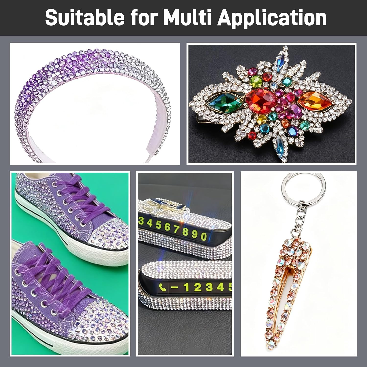 Jeyzuroa Black Rhinestones, Bedazzler Kit, 12 Pack (3 - 5Mm) round Plastic Craft Beads for Nail Rhinestones, DIY Jewelry, Party Favors (Black)