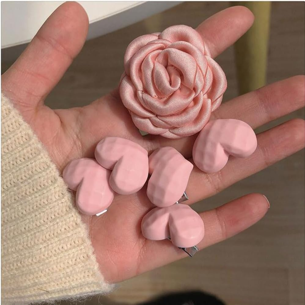 Pink Hair Accessories for Girls Decorative Hair Clip Set Heart Flower Hair Clips Wedding Barrettes for Women'S Hair Decorations Alligator Clips for Hair Barrettes for Women 6Pcs image number 6