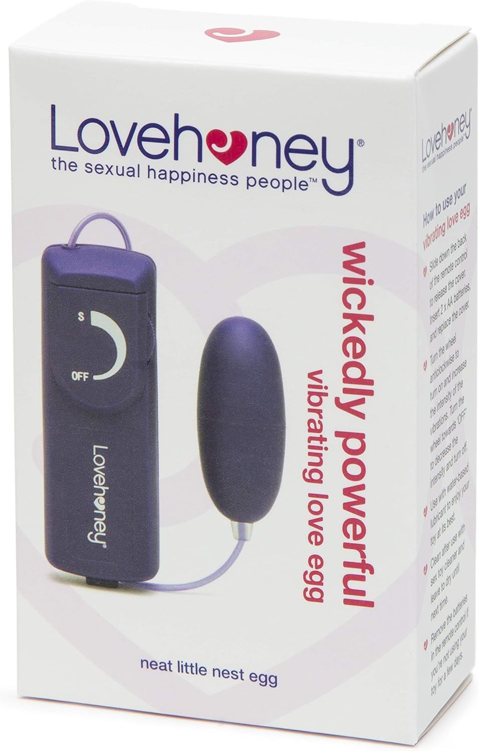 Lovehoney Wickedly Powerful Vibrating Egg for Women - Smooth 2.5 Inch Multispeed Bullet Vibrator - 31 Inch Wired Remote Control Love Egg for Couples - Purple