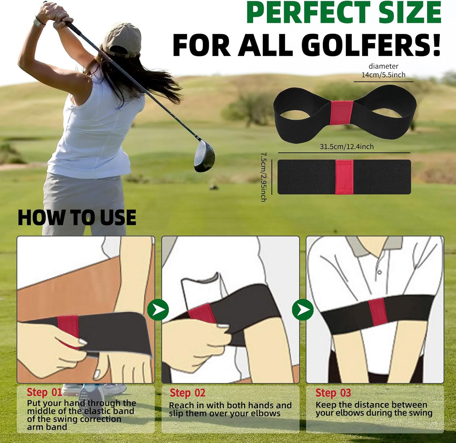 Golf Swing Trainer Aid 2Pcs &ndash; Portable Golf Training Aid for Beginners, Swing Correcting Arm Band to Improve Golf Swing Mechanics, Durable & Lightweight Design for Indoor & Outdoor Use - Green&Red image number 4