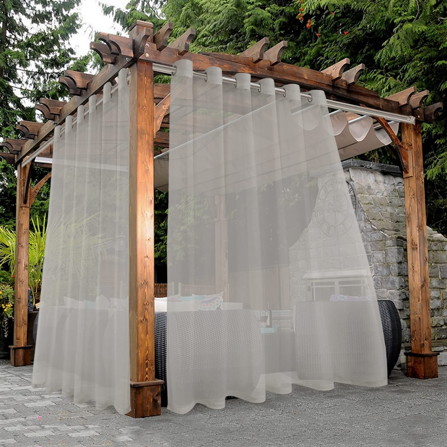 BONZER Sheer Outdoor Curtains for Patio Waterproof - 2 Panels Grommet Indoor Voile Sheer Curtains for Living Room, Bedroom, Porch, Pergola, Cabana, 54 X 84 Inch, Beige