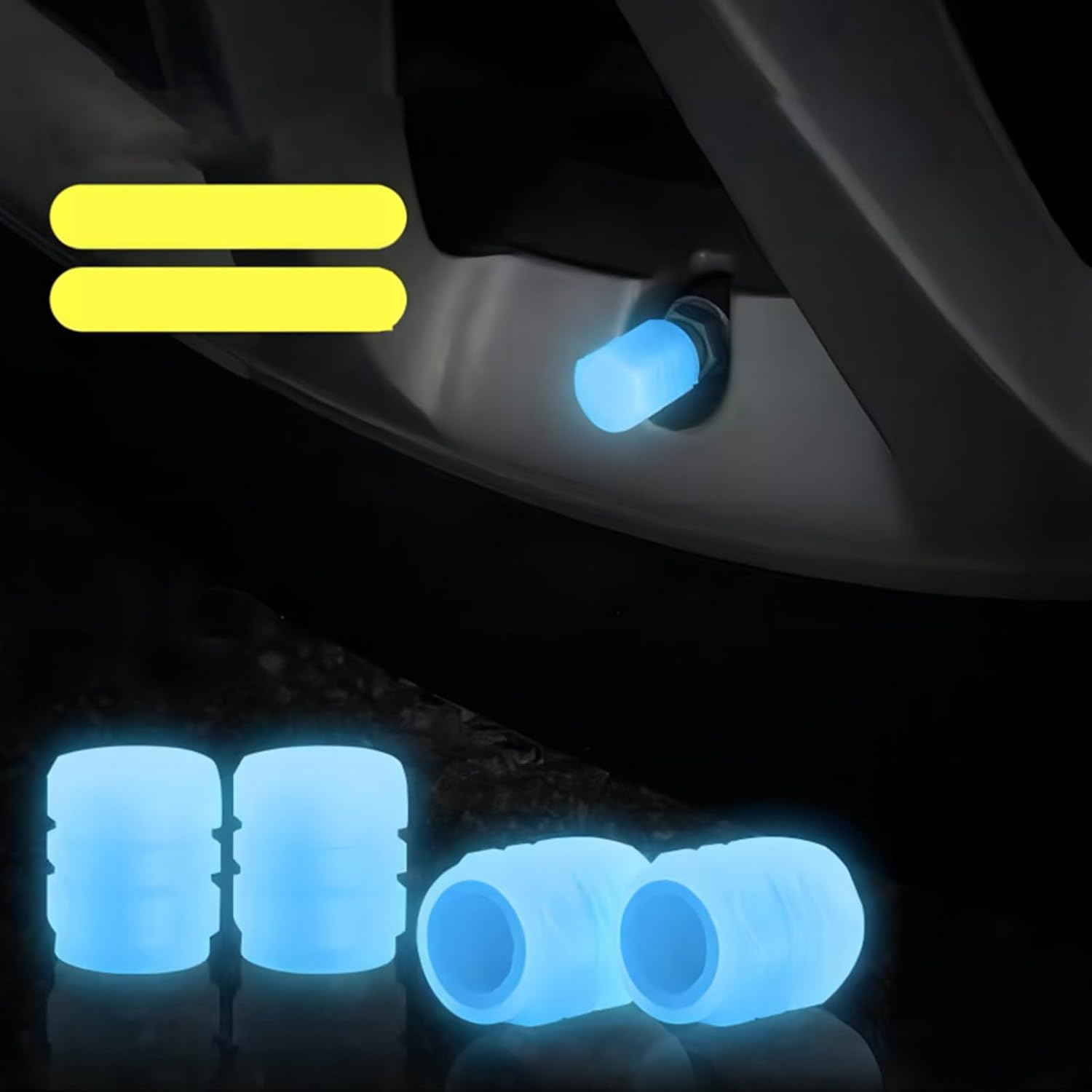 Fluorescent Tyre Valve Stem Cap, Enhance Visibility Luminous Tire Valve Cap Construction Easy Install Water for Car (Blue) image number 1