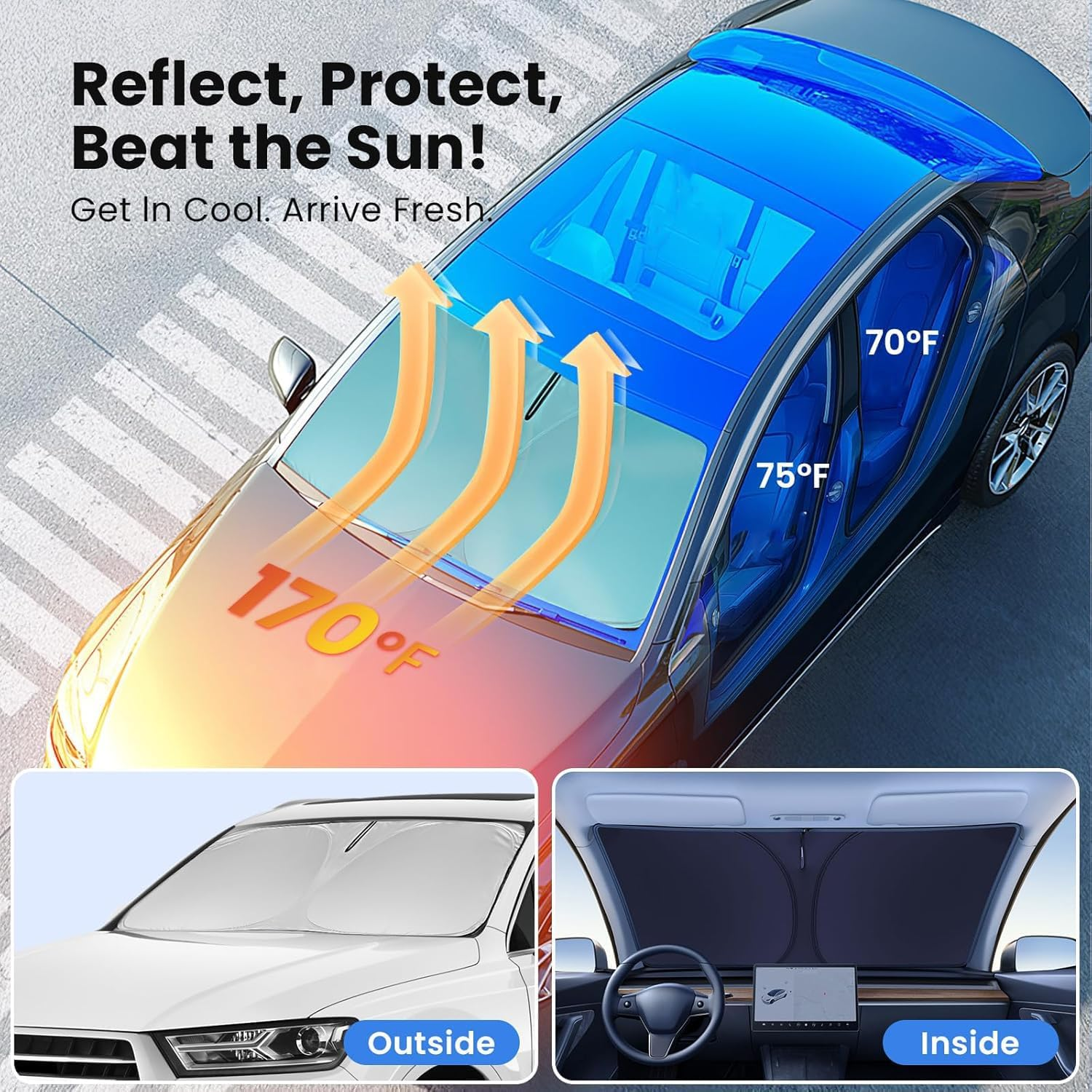 Car Windshield Sun Shade, Thickened Car Window Shades Heat Reflective Interior Cool, Universal Fit for Most Cars Suvs Trucks, Foldable & Portable Design(145Cmx80Cm) image number 3