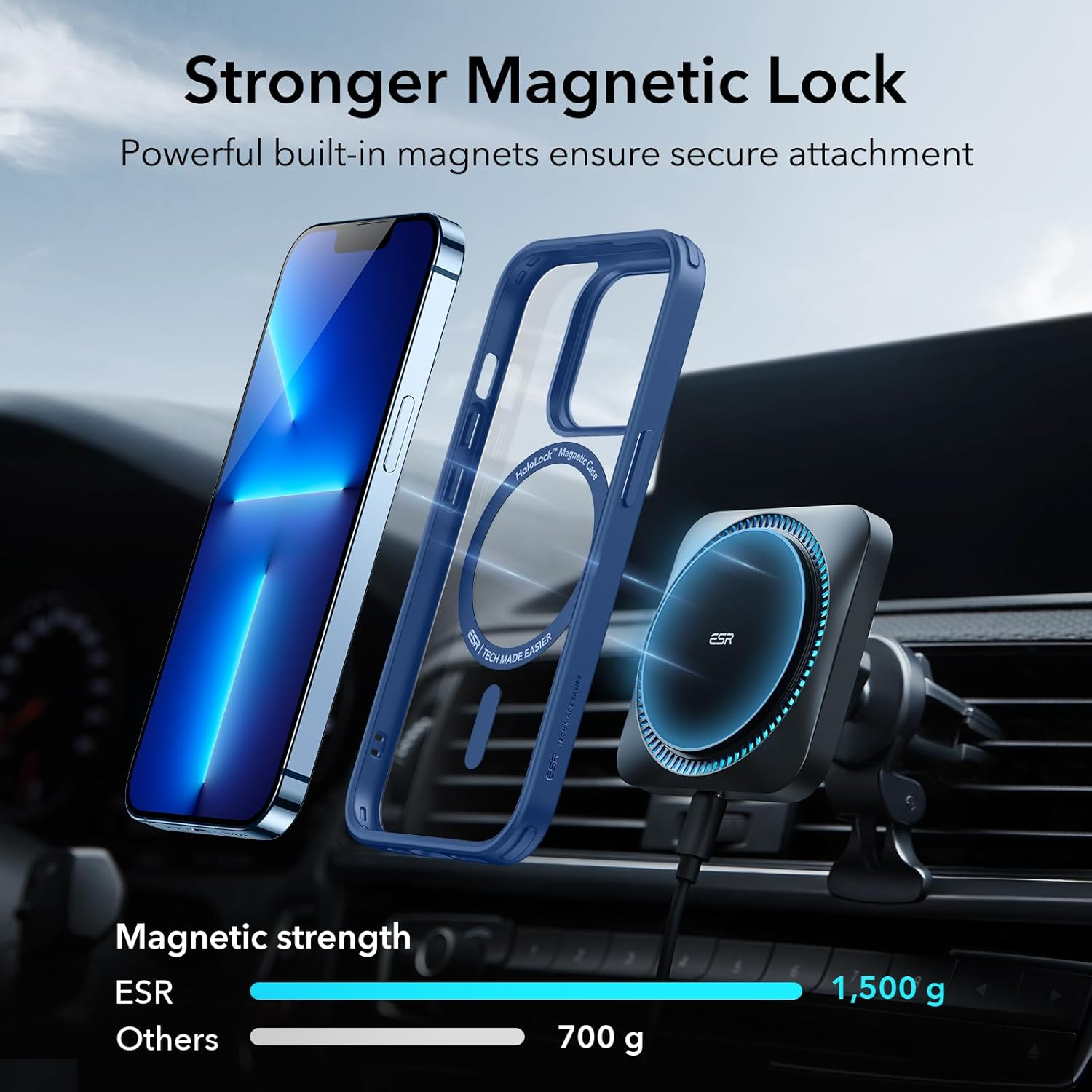 ESR for Iphone 13 Pro Case, Magsafe Phone Case Supports Magnetic Wireless Charging, Reinforced Drop Protection, Scratch-Resistant Back Hybrid Case, Classic Cover for Iphone 13 Pro, Clear Blue image number 1