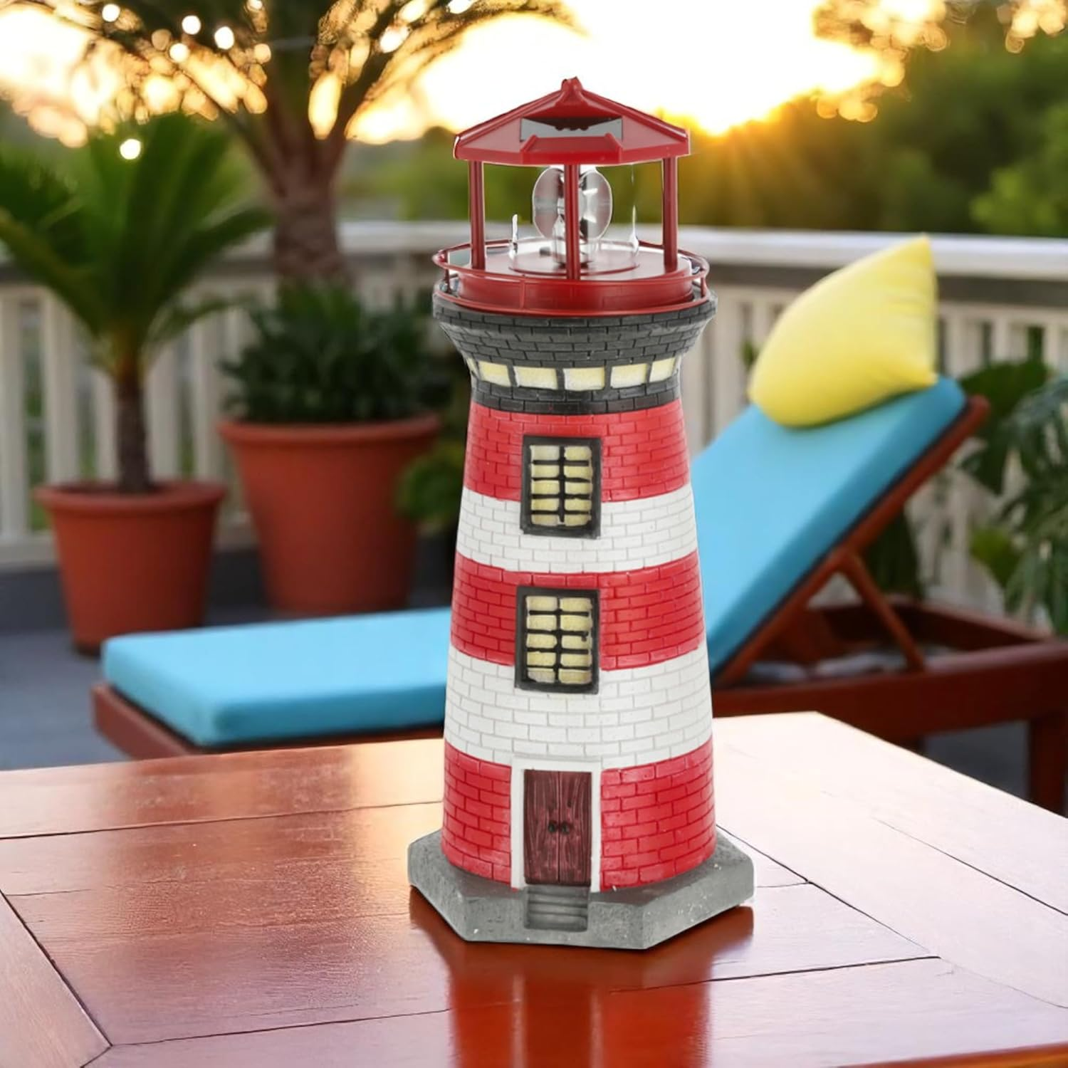 MIJOMA Solar LED Lighthouse with Light - Weatherproof & Detailed for Garden & Balcony - Solar Decoration Made of Polyresin - with Battery & LED Light Technology (38 Cm) image number 2