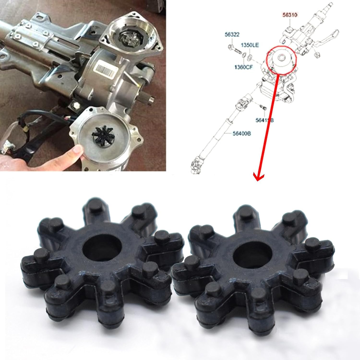 2 PCS 56315-2K000FFF Flexible Steering Coupler Replacement, Automotive Power Steering Coupler, Plastic Steering Coupling Steering Column, Compatible with Hyundai Kia (Black) image number 6