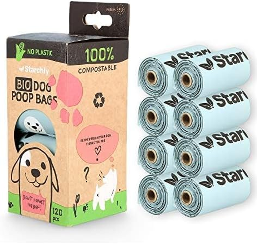 Starchly 120 Bags (8 Rolls of 15) - Blue - Eco-Friendly Leak Proof - Starch Based Materials - Compostable Dog Waste Bags image number 4