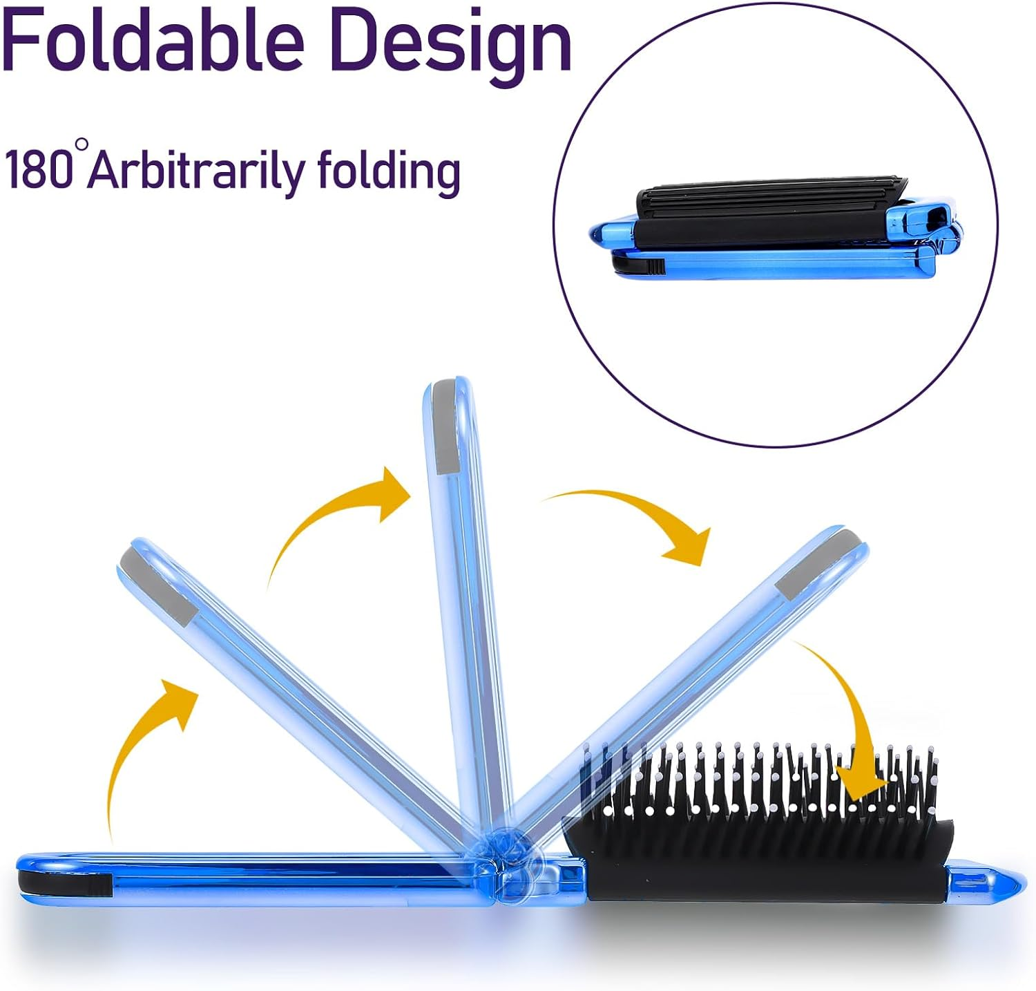 2-Pack Folding Hair Brushes with Detachable Mirror, Gradient Color Portable Travel Hairbrush for Women and Teens, Compact Purse Brush for Travel, Gym, Work, and Daily Use image number 2