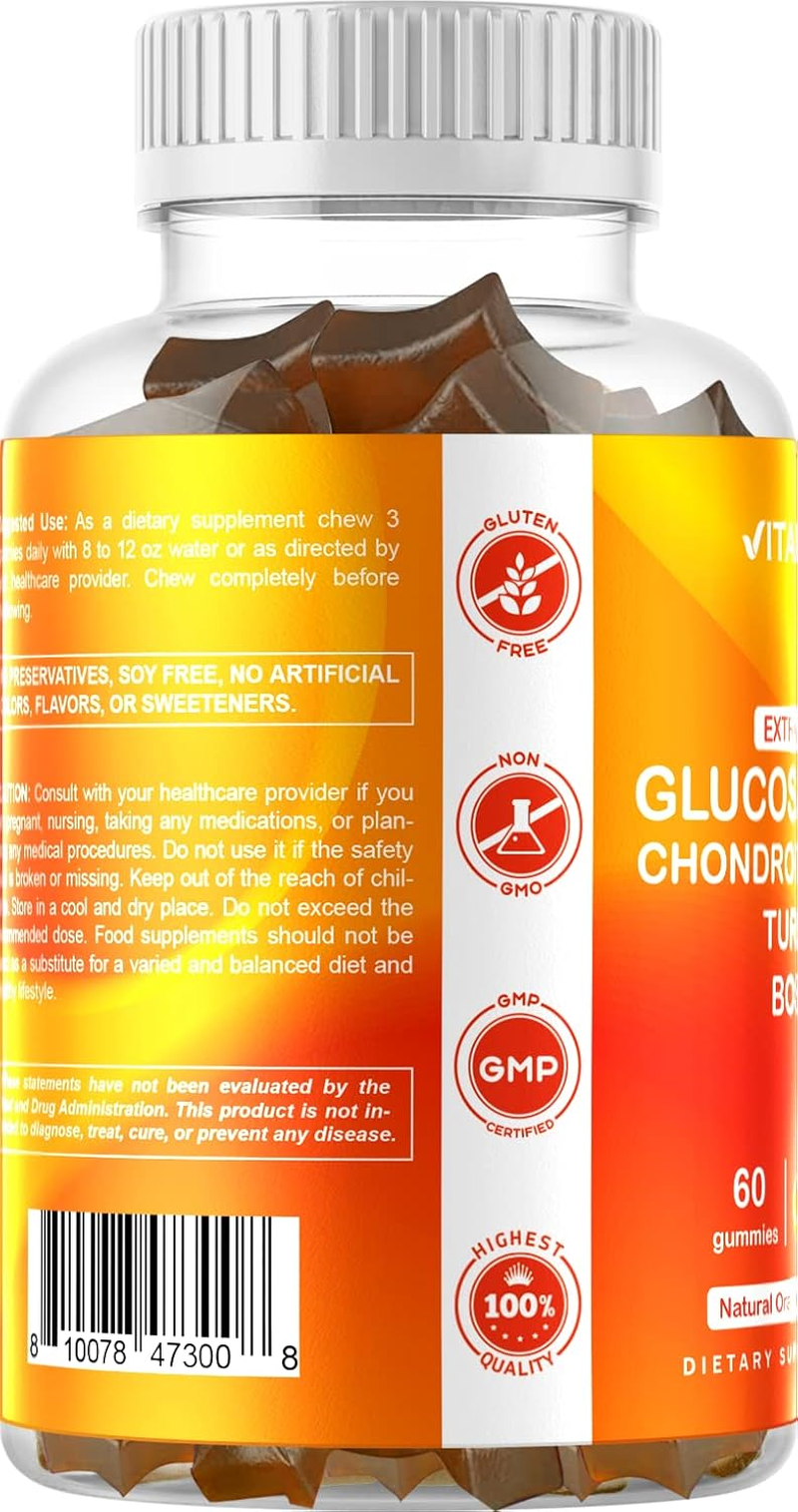 Vitamatic Extra Strength Glucosamine Chondroitin Gummies with MSM, Turmeric, & Boswellia - Joint Support - 60 Pectin Based Gummies image number 4