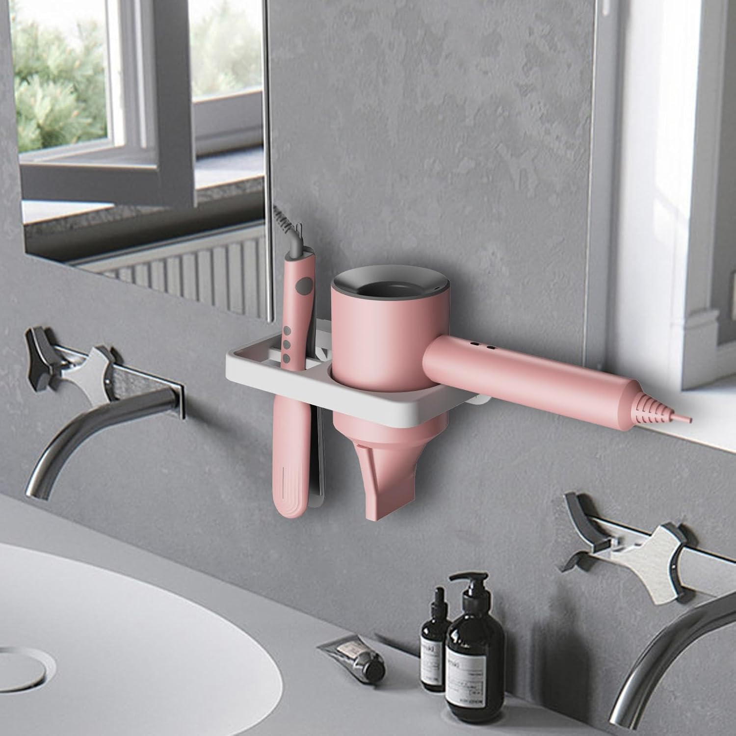 Walopola Wall Mounted Hair Dryer Holder - Hair Dryer Storage - Hair Dryer Holder, Hair Tool Organizer, Blow Dryer Holder Wall Mount, Bathroom Hair Styling Tools Organizer for Hair Dryer image number 4