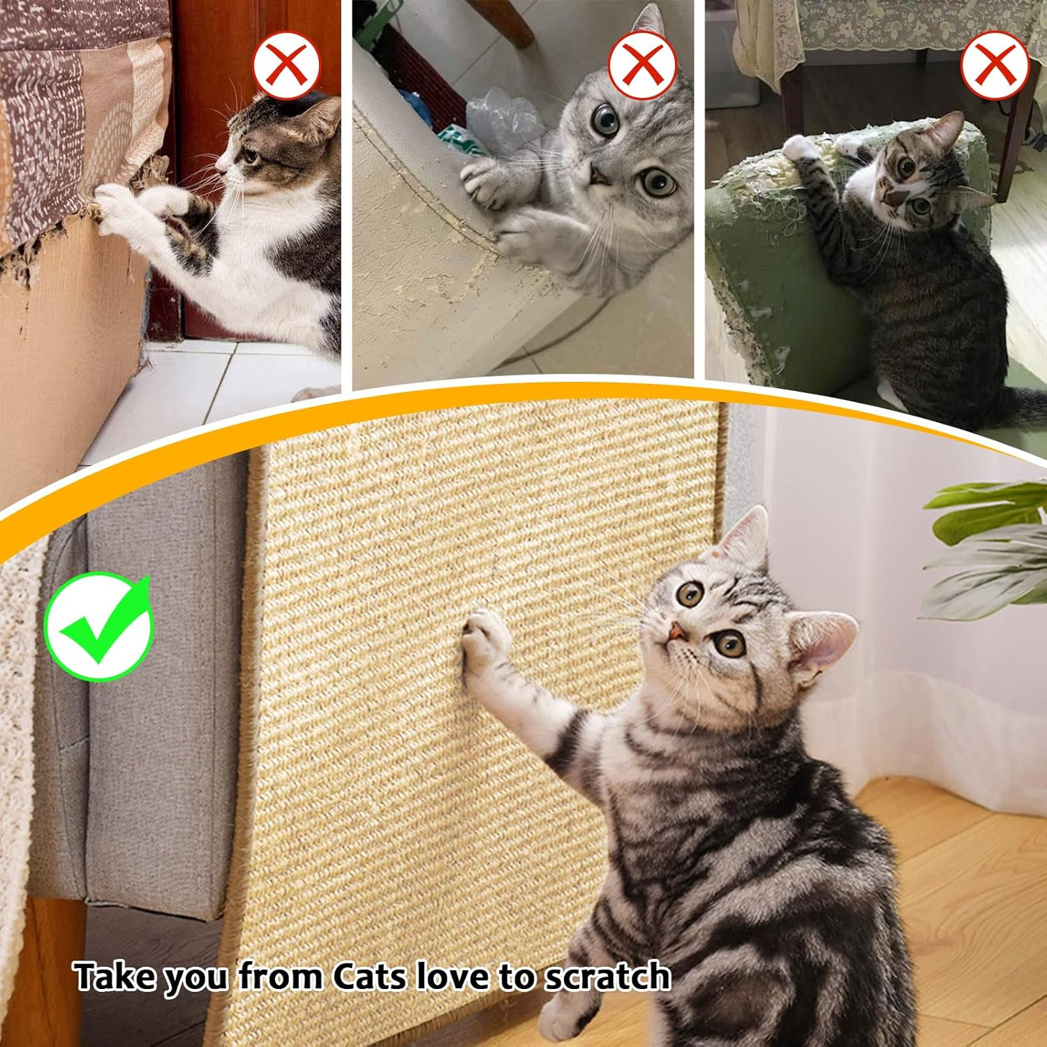 Ruaizel Cat Scratching Mat, 2 Pcs Natural Sisal Cat Scratch Mat, Horizontal Cat Floor Scratching Board, Protect Furniture and Sofas (60 * 40Cm+30 * 40Cm) image number 2