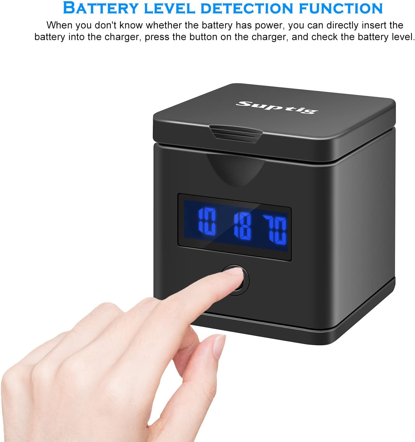 Suptig Battery Charger, Battery Charging for Gopro Hero 8, Hero 7, 6, 5, Battery Level LCD Display. image number 5