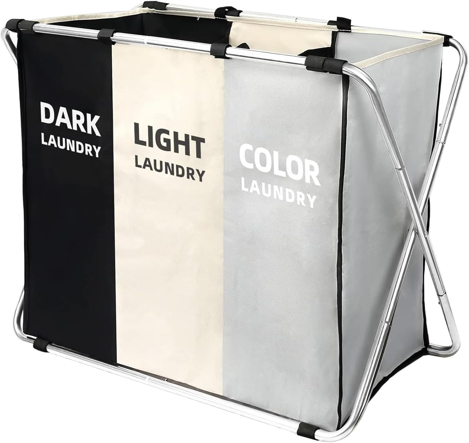 Hapurs Laundry Basket, 135L Laundry Hamper, Collapsible X-Frame, Clothes Organiser, Foldable and Washable Large Washing Basket with 3 Compartment for Bedroom, Bathroom or Utility Room Storage image number 3