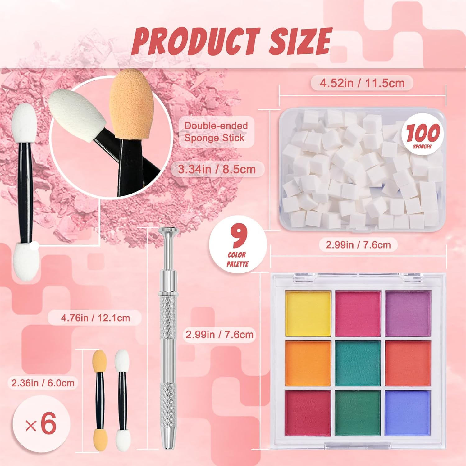 MKNZOME 9 Colours Nail Pigment Powder Palette, Chrome Nail Powder, 100 Pcs Nail Sponges for Ombre with Metal Grabber, Nail Art Tools for Nail Design, B - Multicolored-B image number 6