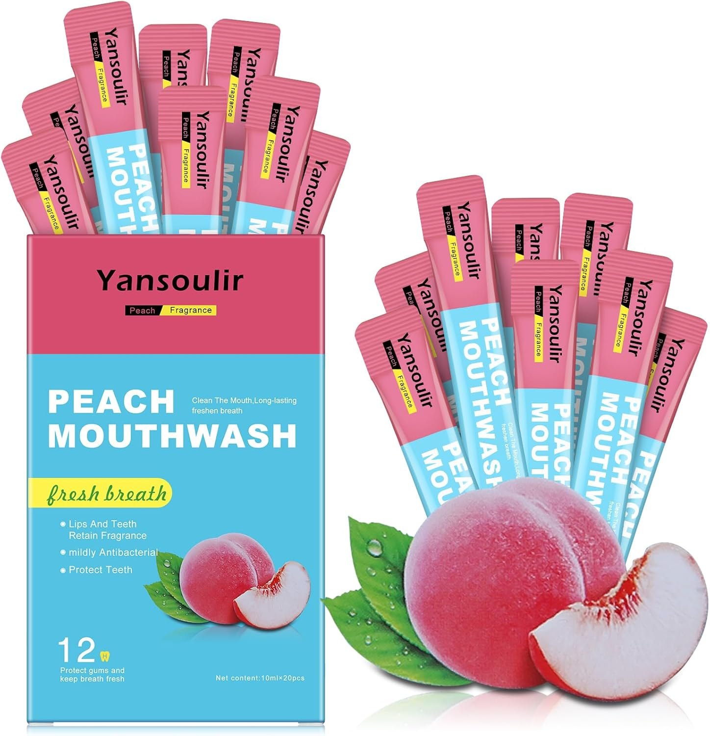 Mint Mouthwash, Fresh Breath, 20Pack Single-Use Sachets, 10Ml