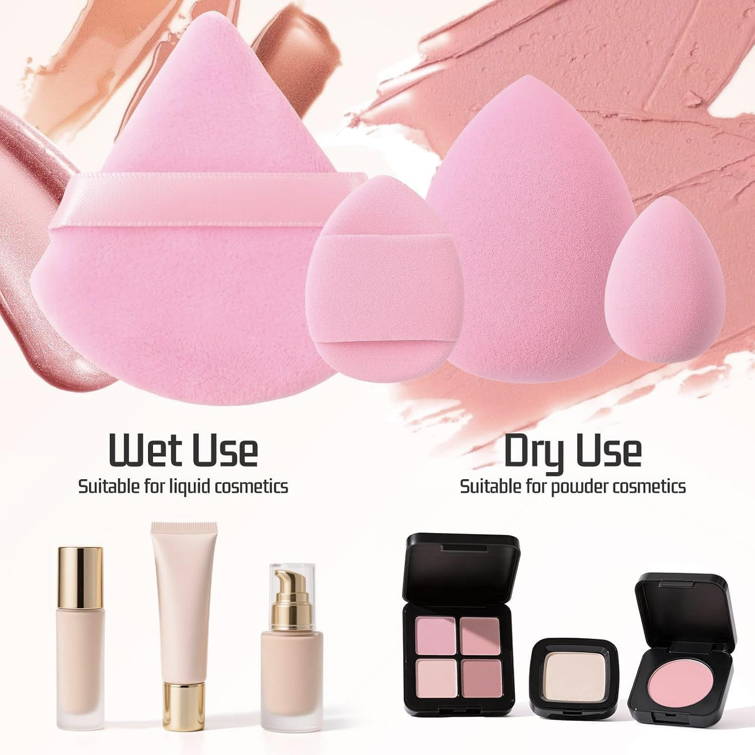 BEANPRECOY Powder Puff and Makeup Sponges Set Reusable Face Makeup Sponge with Strap Wet/Dry Use for Foundation & Powder Fluffy Bow Headband & Absorbent Wristband Used for Washing Face and Skincare image number 2