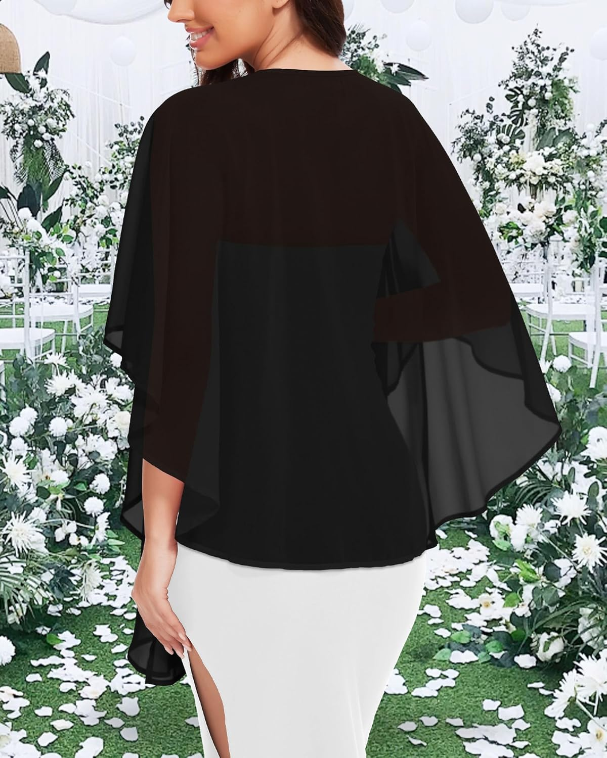 CHICGAL Shawls and Wraps for Evening Dresses Sheer Womens Chiffon Scarf Wedding Bridal Cover Up - A White image number 7