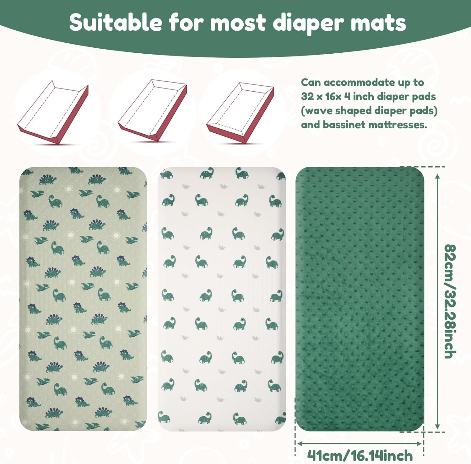 Changing Pad Covers 3Pack, Changing Pad Sheets, Soft Breathable Changing Pad Sheets, for Unisex Baby Girls and Boys, for Home Kid Use (Green)