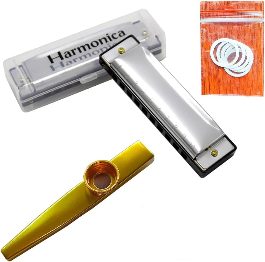 Top Harmonica with 10 Holes Blues Diatonic and Kazoo Musical Instruments with 5 Flute Diaphragm,Mouth Harmonica Organ Key of C for Kids,Students,Beginners, Professional image number 2