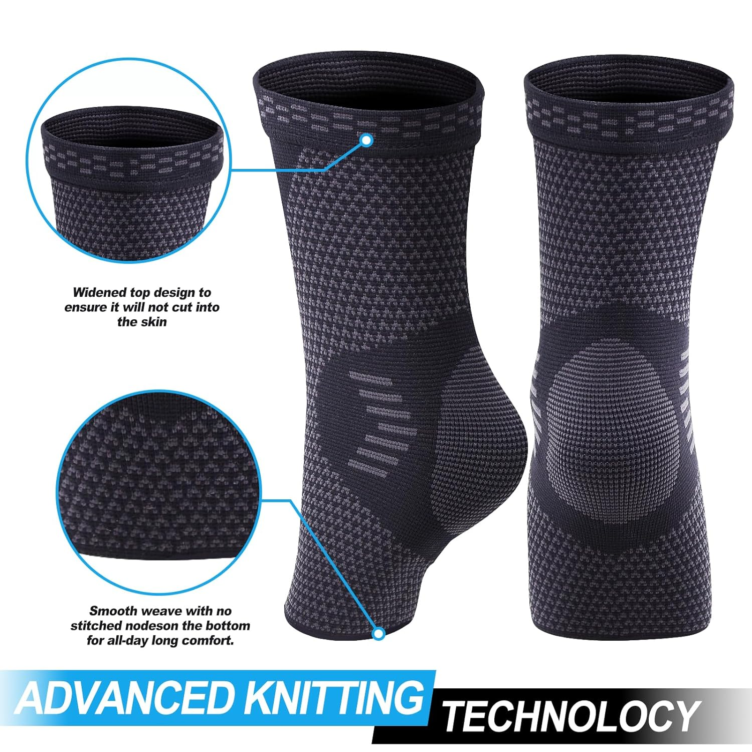 2 Pack Ankle Brace Support for Women/Men, Plantar Fasciitis Socks, Ankle Compression Sleeve Socks Support for Sprained Ankle, Achilles Tendonitis, Arthritis, Pain Relief, Running, Sports image number 6