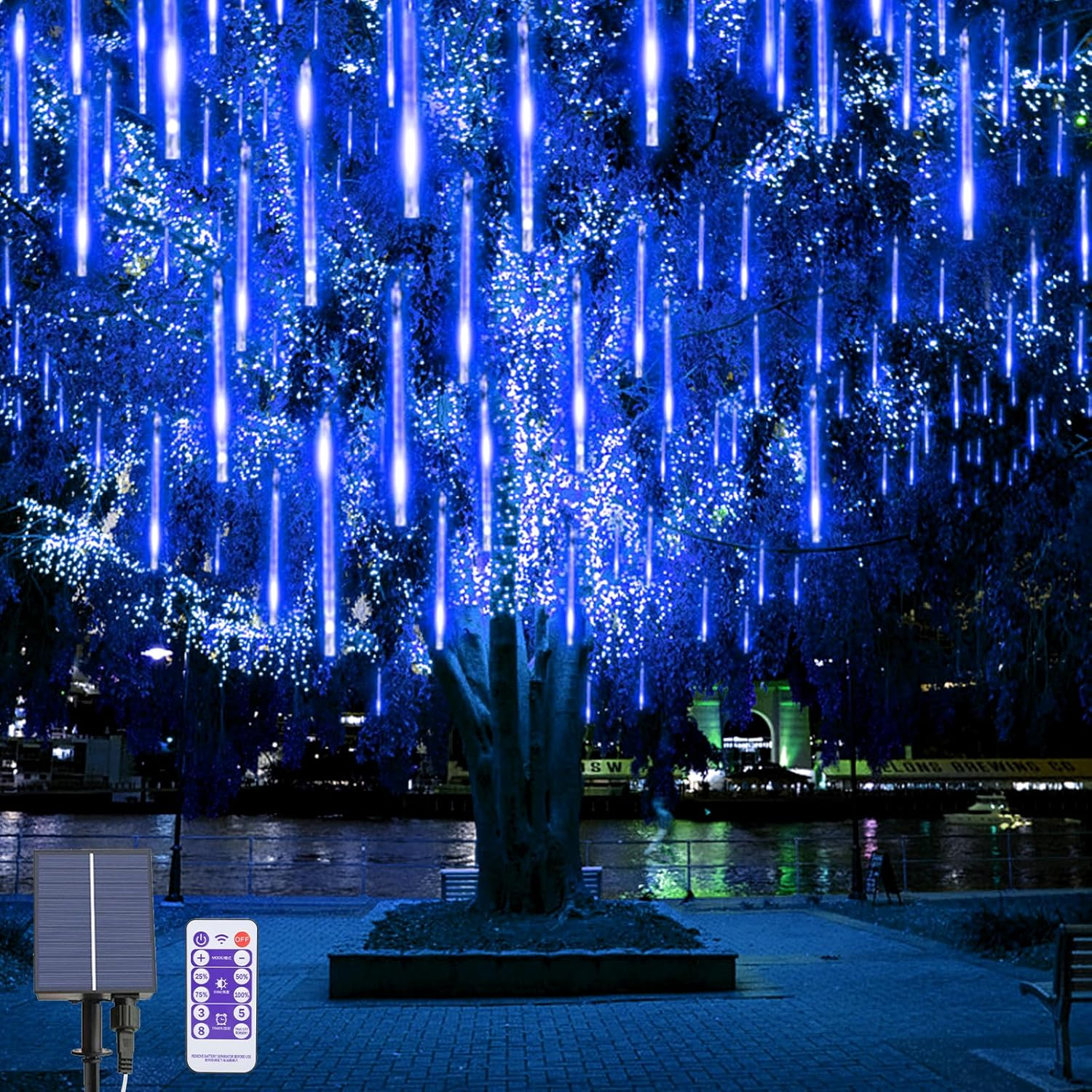 OPAHUTER Solar Meteor String Lights with Remote, 240 Leds Falling Rain Lights, 30Cm 10 Tubes Meteor Shower Rain Lights Waterproof Snowfall LED Lights for Party Wedding Garden Christmas Tree