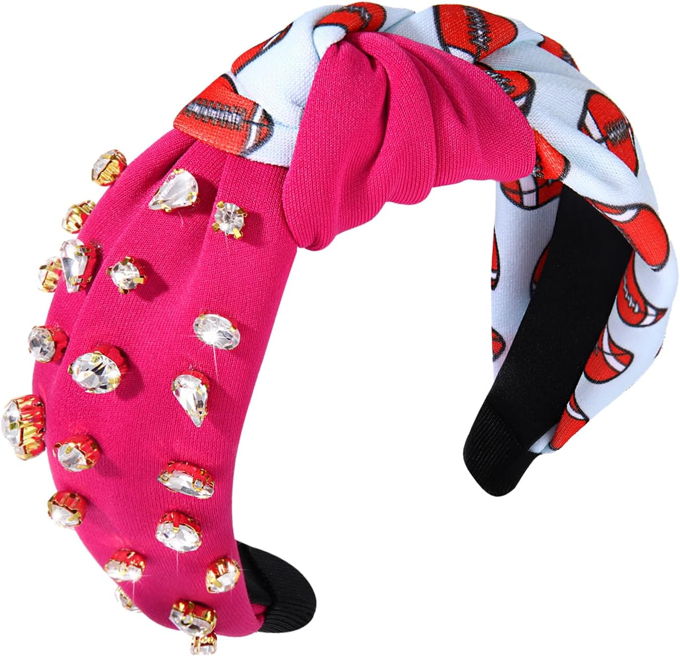 CEALXHENY Rhinestone Knotted Headbands for Women, Top Knot Baseball Headband, Embellished Jeweled Game Day Headband Sports Team Headbands Game Day Hair Accessory (Baseball-Back/Red)