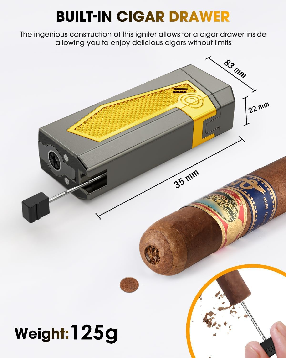 Gifts for Men, Cigar Lighter 4 Torch Jet Flame, Cigar Punch, Cigar Holder, Cigar Draw Enhancer, Refillable Torch Lighter, Multi-Functional Cigar Accessories, Windproof Lighters with Gift Box image number 6