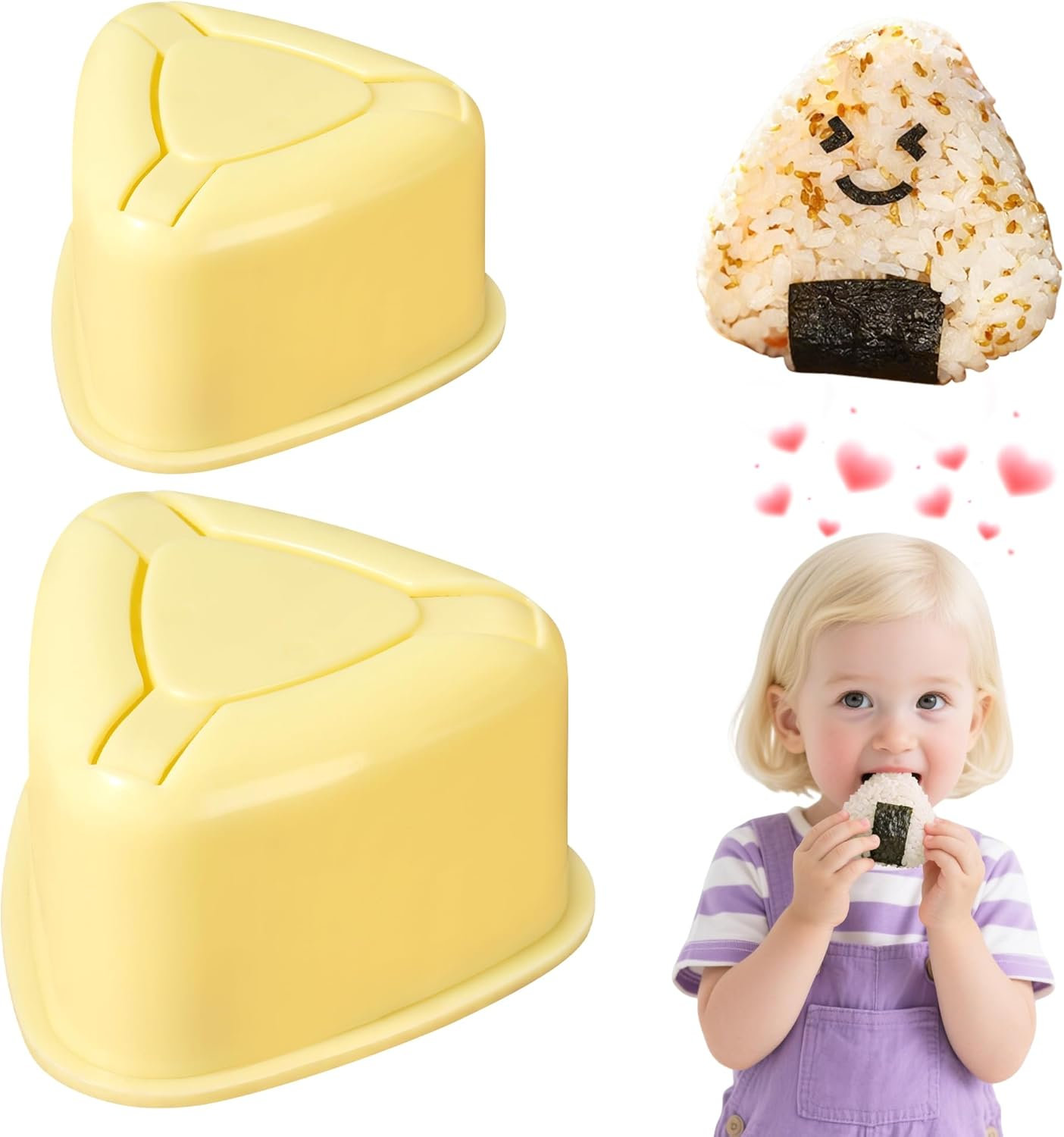 Onigiri Mold, 2 PCS Rice Ball Mold Maker Kit, Non Stick Classic Triangle Sushi Making Molds Kit for Japanese, Rice Ball Maker for Lunch Bento Home DIY